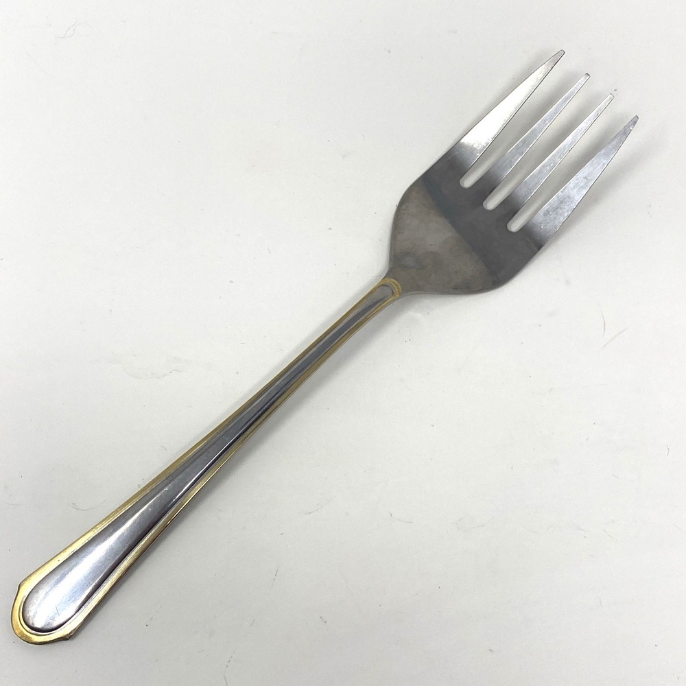 Hampton Silversmiths HSV198 Stainless 4-Tine Cold Meat Serving Fork 9" Gold Trim